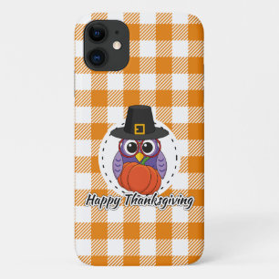 Capa Para iPhone 11 Pilgrim Owl em Orange Xadrez - Feliz Ação de Graça