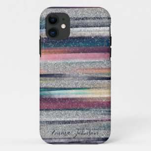 Capa Para iPhone 11 Pincel Azul Cor-de-rosa Dourado Moderno Pincel Tra