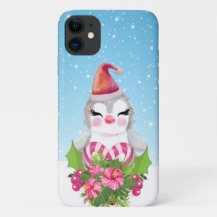 Capa Para iPhone 11 Pinguim de Natal bonito em Santa Hat