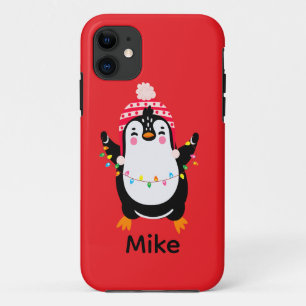 Capa Para iPhone 11 Pinguim Grelha com Luzes de Natal