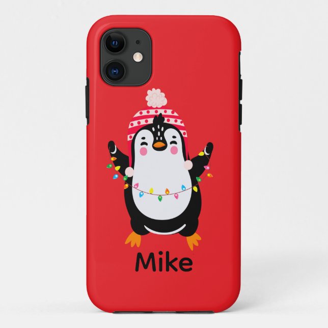 Capa Para iPhone 11 Pinguim Grelha com Luzes de Natal (Verso)