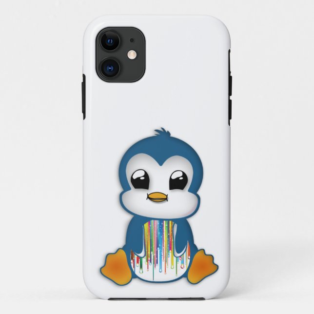 Capa Para iPhone 11 Pinguim-laranja azul-acinzentado (Verso)