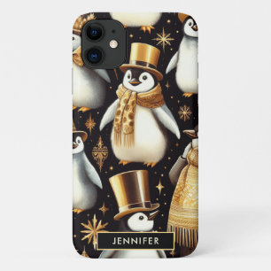 Capa Para iPhone 11 Pinguim preto e Ouro