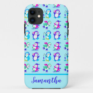 Capa Para iPhone 11 Pinguins de inverno colorido, bonitos, personaliza
