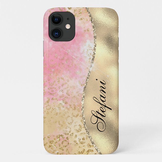 Capa Para iPhone 11 Pink Elegante e Folha de Ouro Personalizadas (Verso)