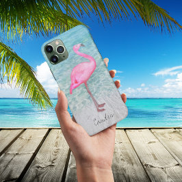 Capa Para iPhone 11 Pink Flamingo Tropical Beach Moderno Adiciona Seu