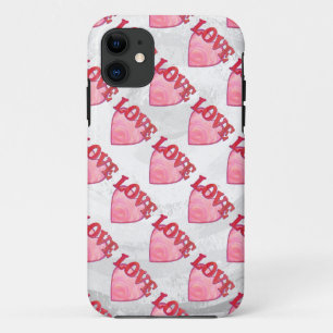 Capa Para iPhone 11 Pink Love Heart Pattern