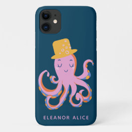 Capa Para iPhone 11 Pink Octopus Quirky Dancing Animal Personalizado