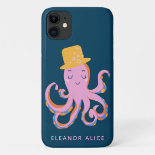 Capa Para iPhone 11 Pink Octopus Quirky Dancing Animal Personalizado