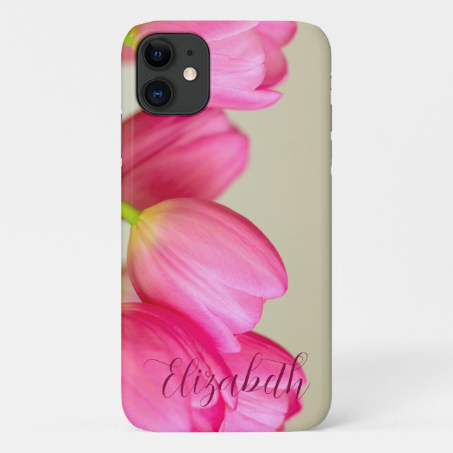 Capa Para iPhone 11 Pink Tulips Personalize (Verso)