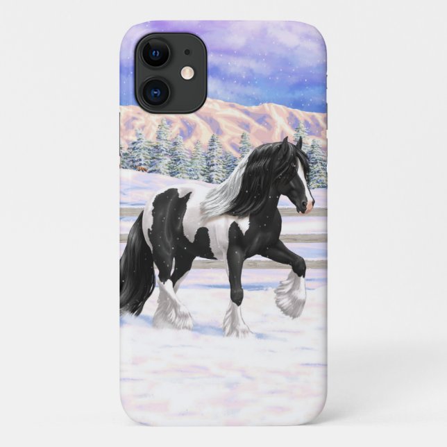 Capa Para iPhone 11 Pinto Negro Piebald Gypsy Cavalo de Rascunho de Va (Verso)