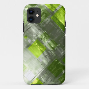 Capa Para iPhone 11 pintura abstrato Praças de Cinzas verdes