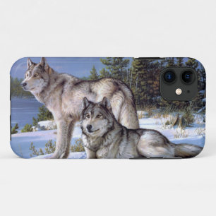 Capa Para iPhone 11 Pintura de dois lobos árticos
