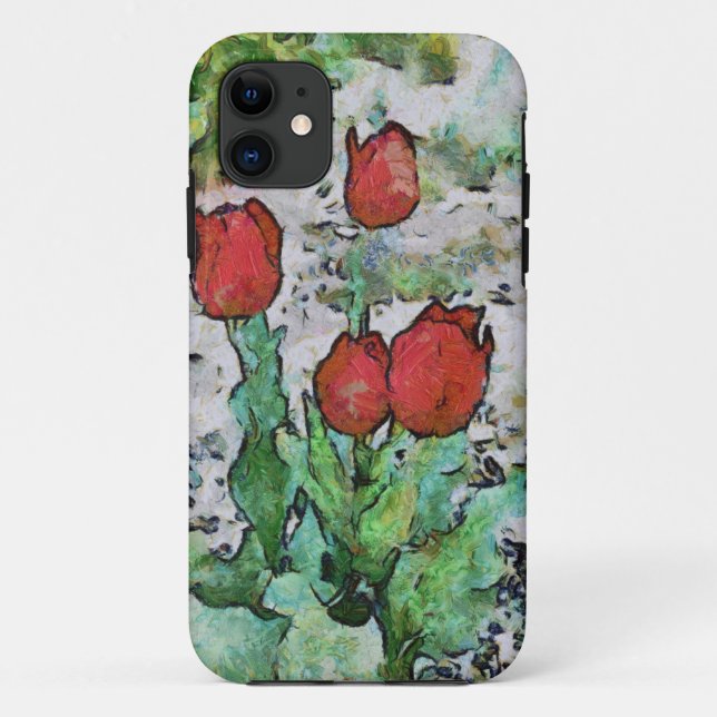 Capa Para iPhone 11 Pintura de tulipas vermelhas (Verso)