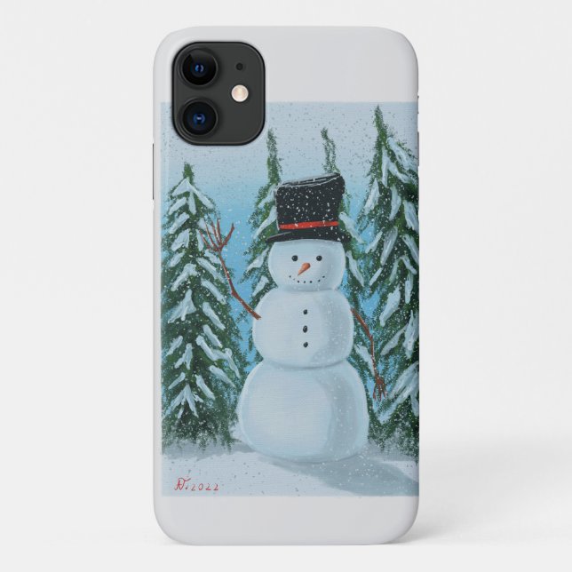 Capa Para iPhone 11 pintura digital snowman (Verso)