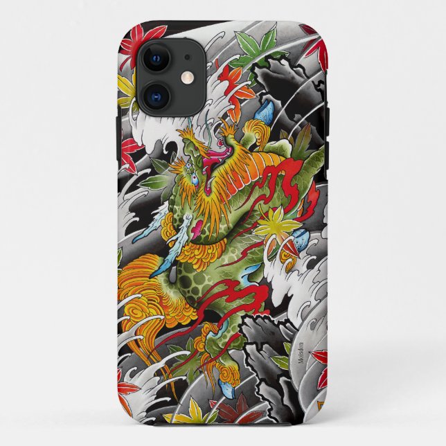 Capa Para iPhone 11 Pintura japonesa da aguarela da arte do tatuagem (Verso)