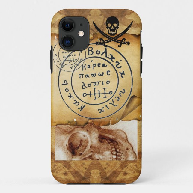 CAPA PARA iPhone 11 PIRATAS ANTICOS MAPA DE TRATAMENTO, CRÂNIA E MADEI (Verso)