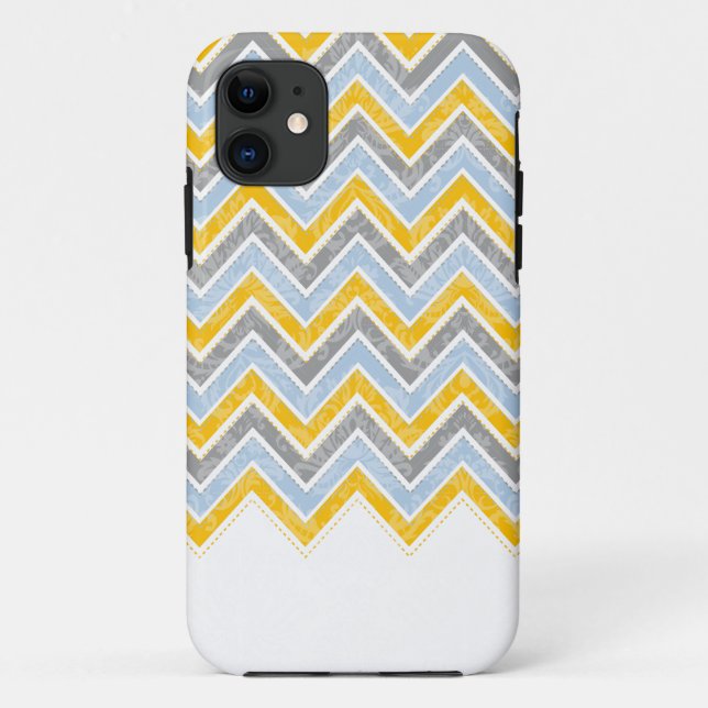Capa Para iPhone 11 PixDezines Chevron Azul+Amarelo (Verso)