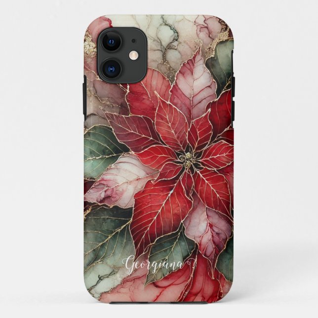 Capa Para iPhone 11 Placebo Festivo Personalizado Poinsettia (Verso)
