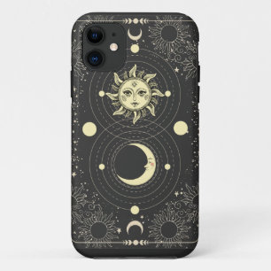 Capa Para iPhone 11 Planetas da lua-sol retrorvintage nuvens armações 
