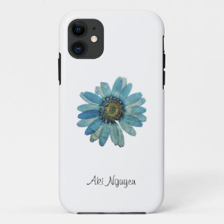 Capa Para iPhone 11 Plano de fundo branco de margarida azul com nome d