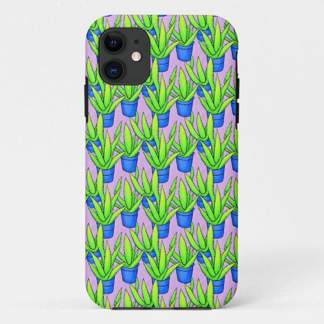 Capa Para iPhone 11 Plantas de Aloe Vera Estampado Têxtil (Verso)
