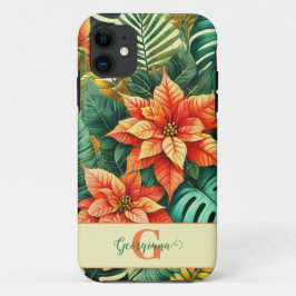 Capa Para iPhone 11 Poinsettia de Natal Tropical Personalizada