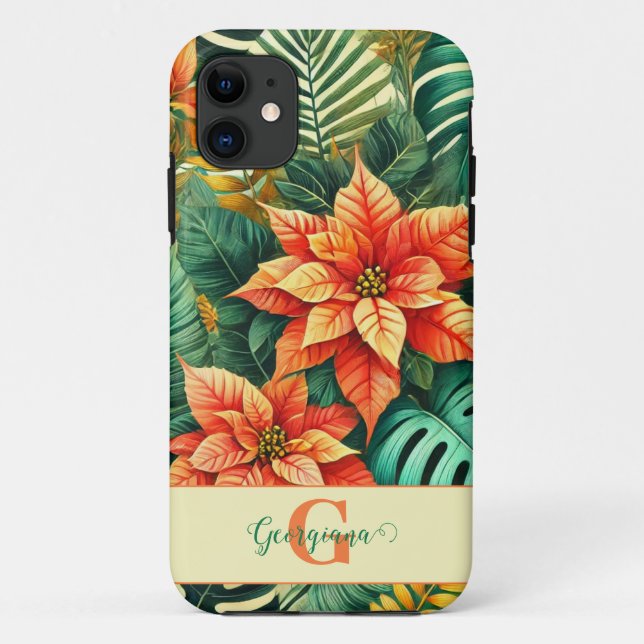 Capa Para iPhone 11 Poinsettia de Natal Tropical Personalizada (Verso)