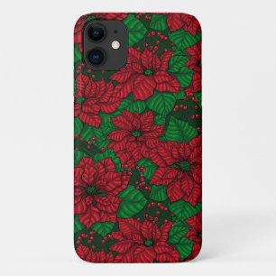 Capa Para iPhone 11 Poinsettia, padrão de Natal