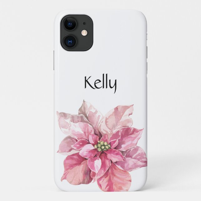 Capa Para iPhone 11 Poinsettia Rosa de Natal Personalizada (Verso)