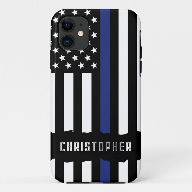 Capa Para iPhone 11 Polícia Personalizada - Polícia de Linha Azul Fino (Verso)