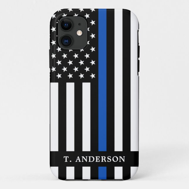 Capa Para iPhone 11 Policial Personalizado Linha Azul Fino (Verso)