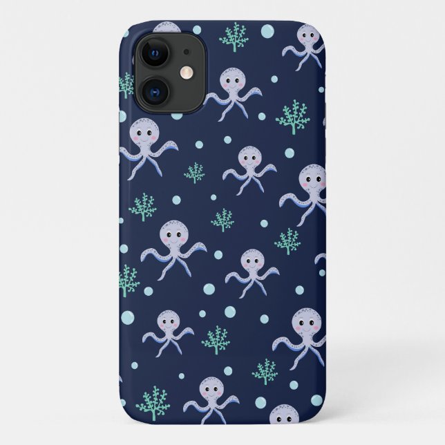 Capa Para iPhone 11 Polvo sob o padrão infantil marinho (Verso)