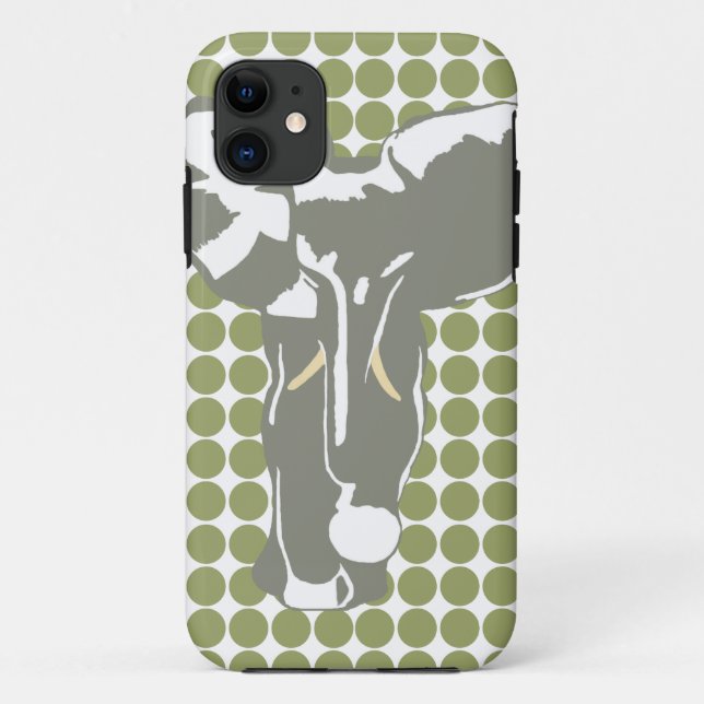 Capa Para iPhone 11 Ponto Safari Verde com Elefante de Arte Pop (Verso)