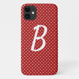 Capa Para iPhone 11 pontos brancos no monograma vermelho