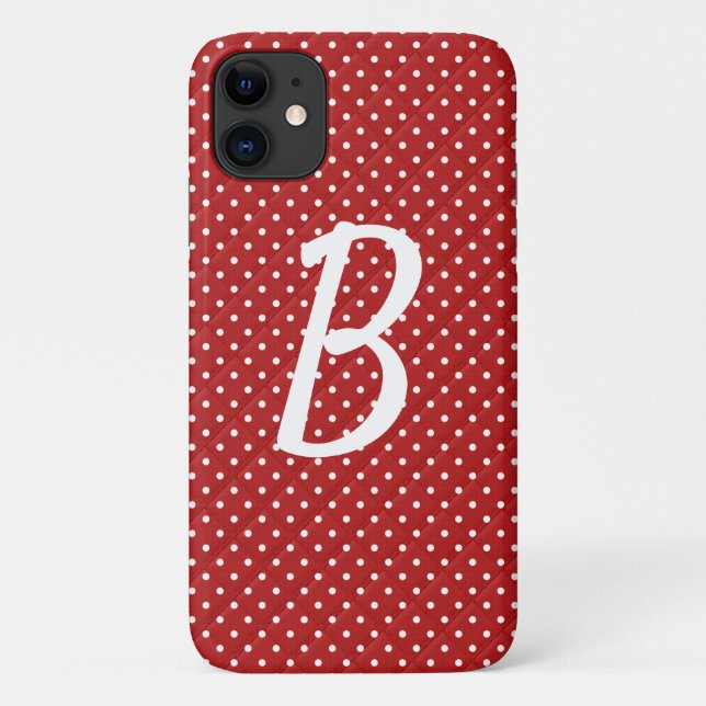 Capa Para iPhone 11 pontos brancos no monograma vermelho (Verso)