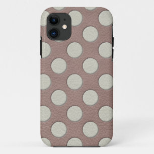 Capa Para iPhone 11 Pontos Brancos Polka em Impressão de Couro Bege