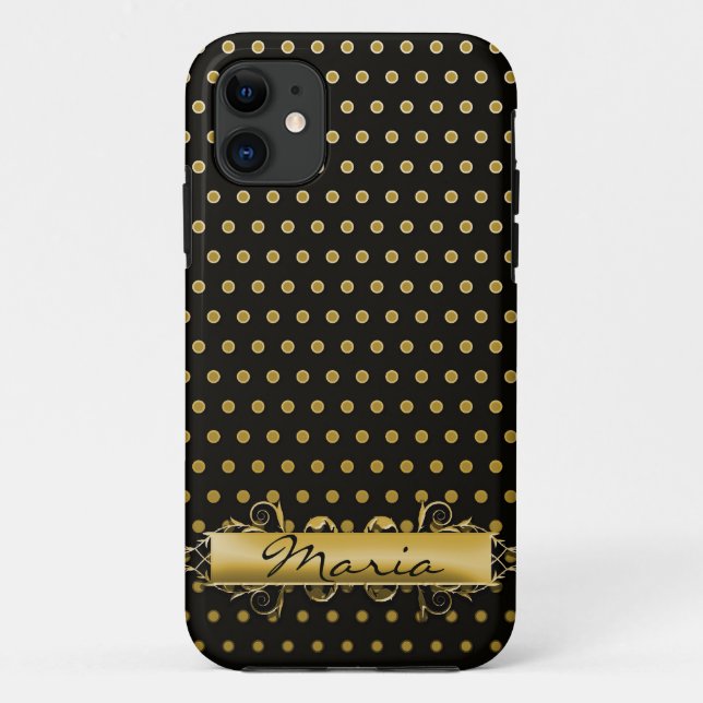 Capa Para iPhone 11 Pontos de pino Dourados com placa nomeada (Verso)