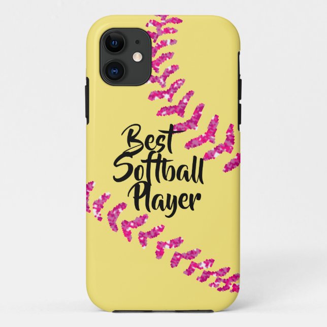 Capa Para iPhone 11 Pontos de softball brilhantes rosa falso (Verso)