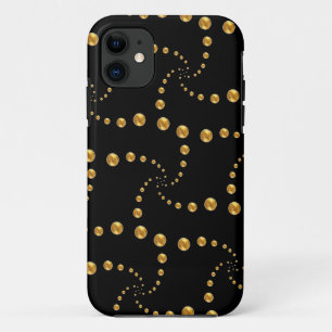 Capa Para iPhone 11 Pontos polka dourados elegantes em preto