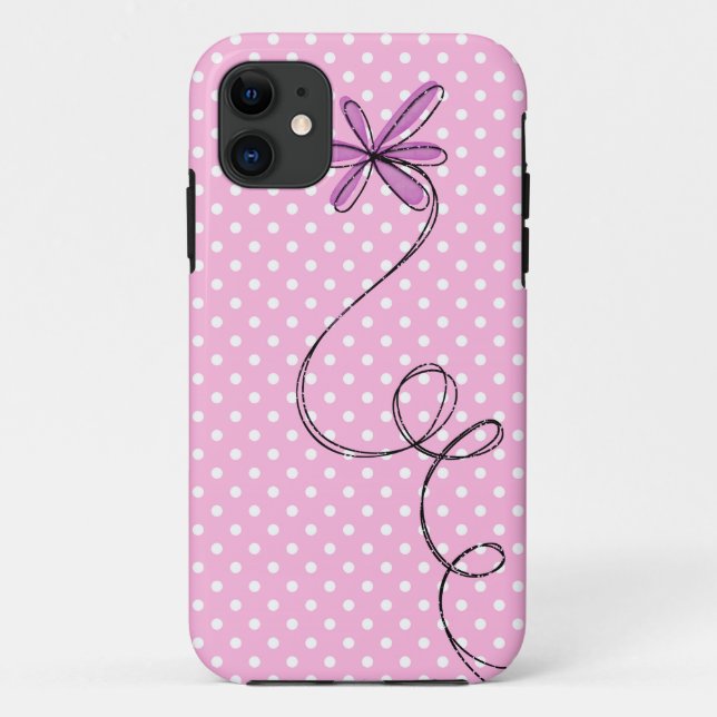 Capa Para iPhone 11 Pontos Rosa e Margarida (Verso)