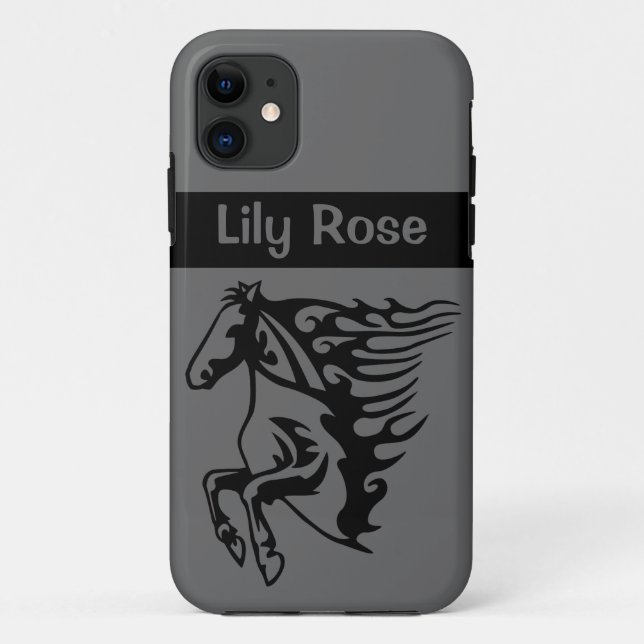 Capa Para iPhone 11 Pony Horse Bronco Stallion Magnetic Metal Lineart (Verso)
