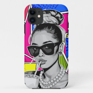 Capa Para iPhone 11 Pop Art Retrô Mulher Fashion Preto e Branco