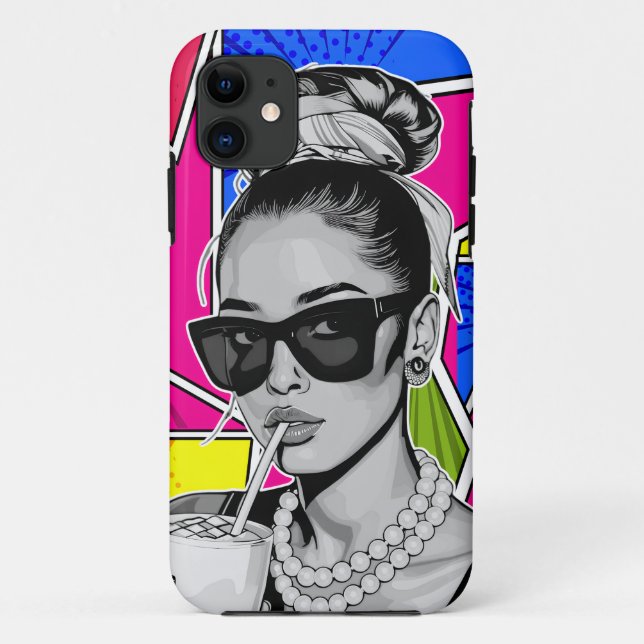Capa Para iPhone 11 Pop Art Retrô Mulher Fashion Preto e Branco  (Verso)