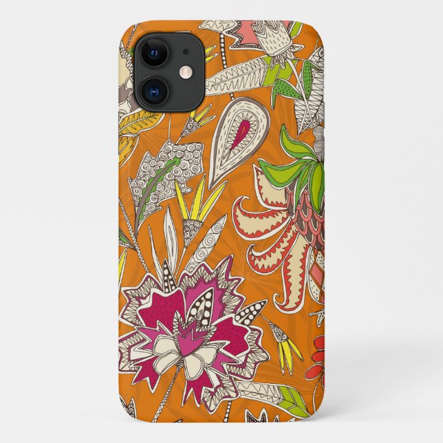 Capa Para iPhone 11 pop de chintz laranja (Verso)