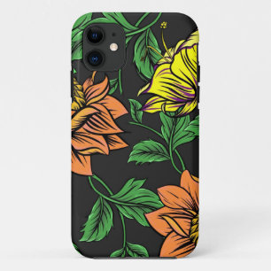 Capa Para iPhone 11 Pop de Flores Brilhantes do Fundo Preto