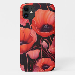 Capa Para iPhone 11 Poppies flores sobre fundo escuro