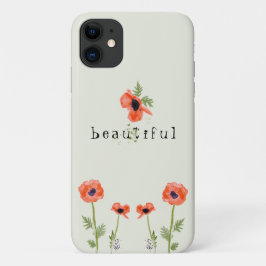Capa Para iPhone 11 Poppies Orange Watercolor Floral Com Nome