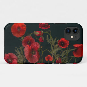 Capa Para iPhone 11 Poppies Vermelhos em Preto