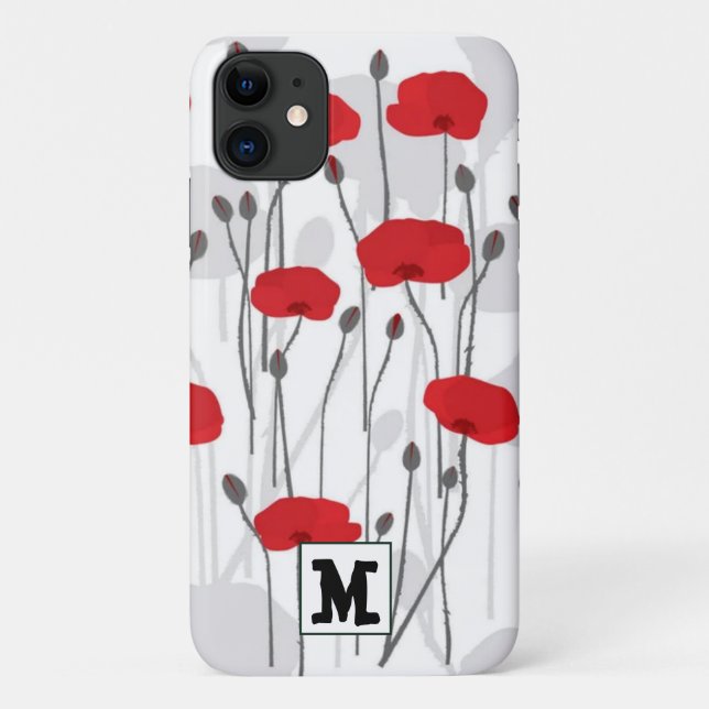 Capa Para iPhone 11 Poppy flower gift botanical pretty monogram (Verso)
